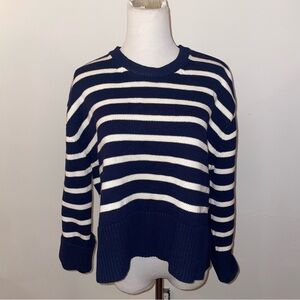 Classic Navy and White mariner Nautical Striped Crewneck Sweater medium Petite